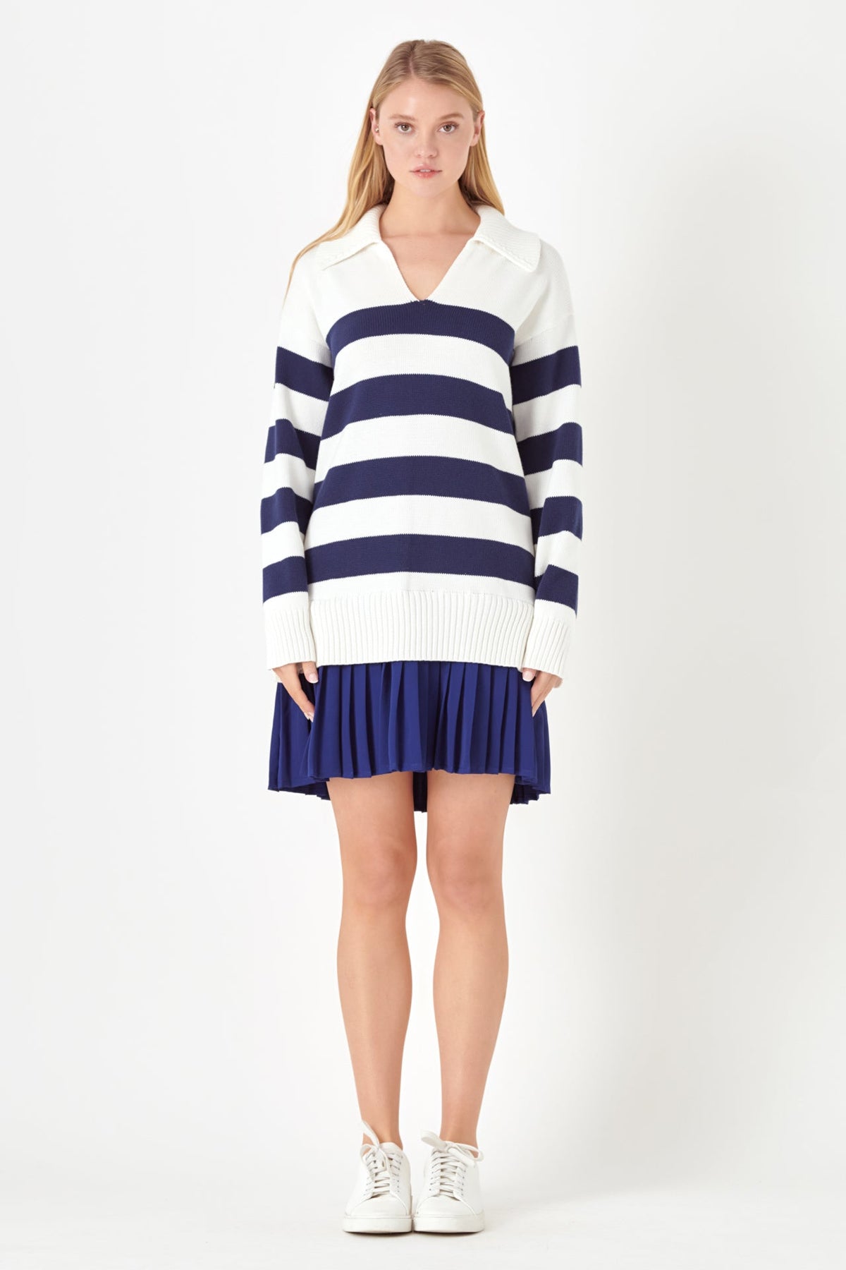ENGLISH FACTORY - Mixed Media Stripe Pleated Mini Dress - DRESSES available at Objectrare