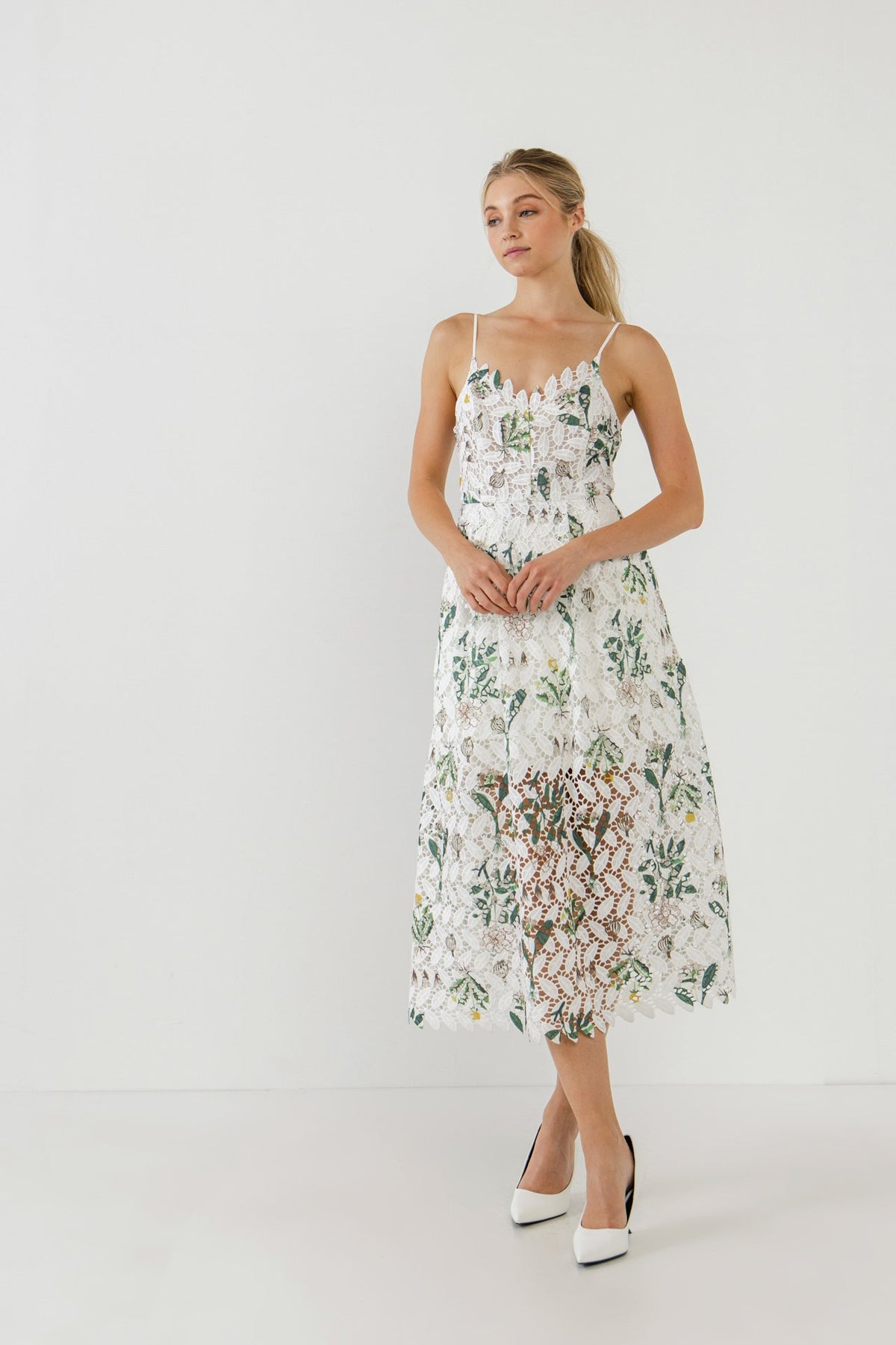 ENDLESS ROSE - Floral Printed Lace Midi Dress - DRESSES available at Objectrare