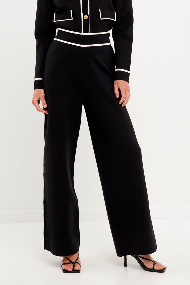 ENGLISH FACTORY - High-Waisted Wide-Leg Knit Pants - PANTS available at Objectrare