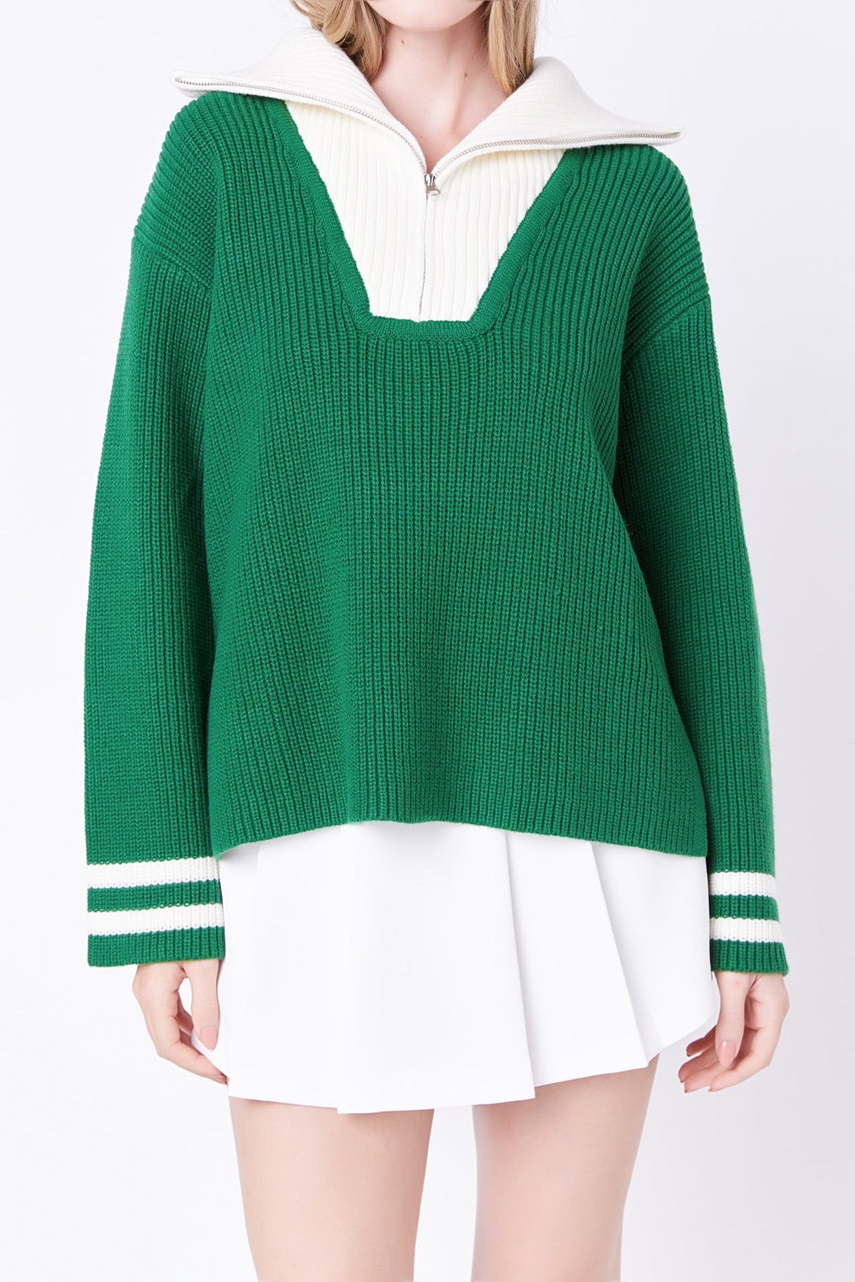 ENGLISH FACTORY - Stripe Knitted Half Zip up Sweater - SWEATERS & KNITS available at Objectrare